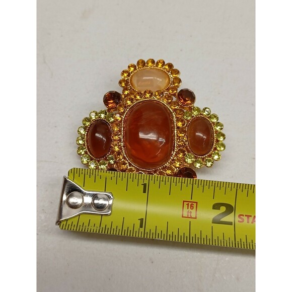 Butterscotch Amber Cream Lucite Cabochon Multicolor Rhinestone Brooch Pendant - Picture 8 of 8